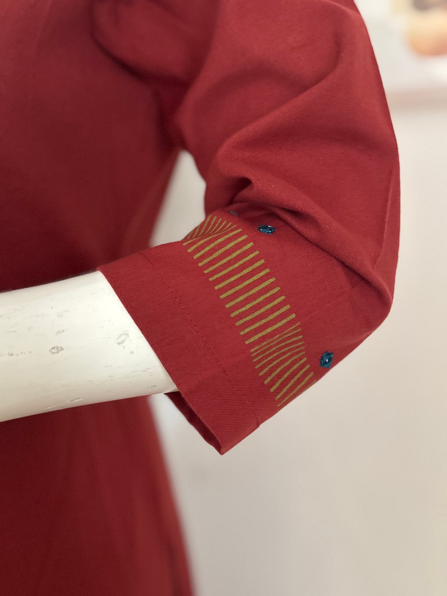 Rust Handloom Cotton Kurta with Handblock