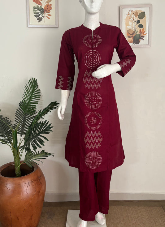 Mehroon Handloom Cotton A-Line Kurta