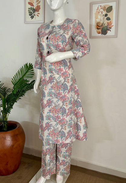 Pearl-White Linen A‑Line Kurta Set