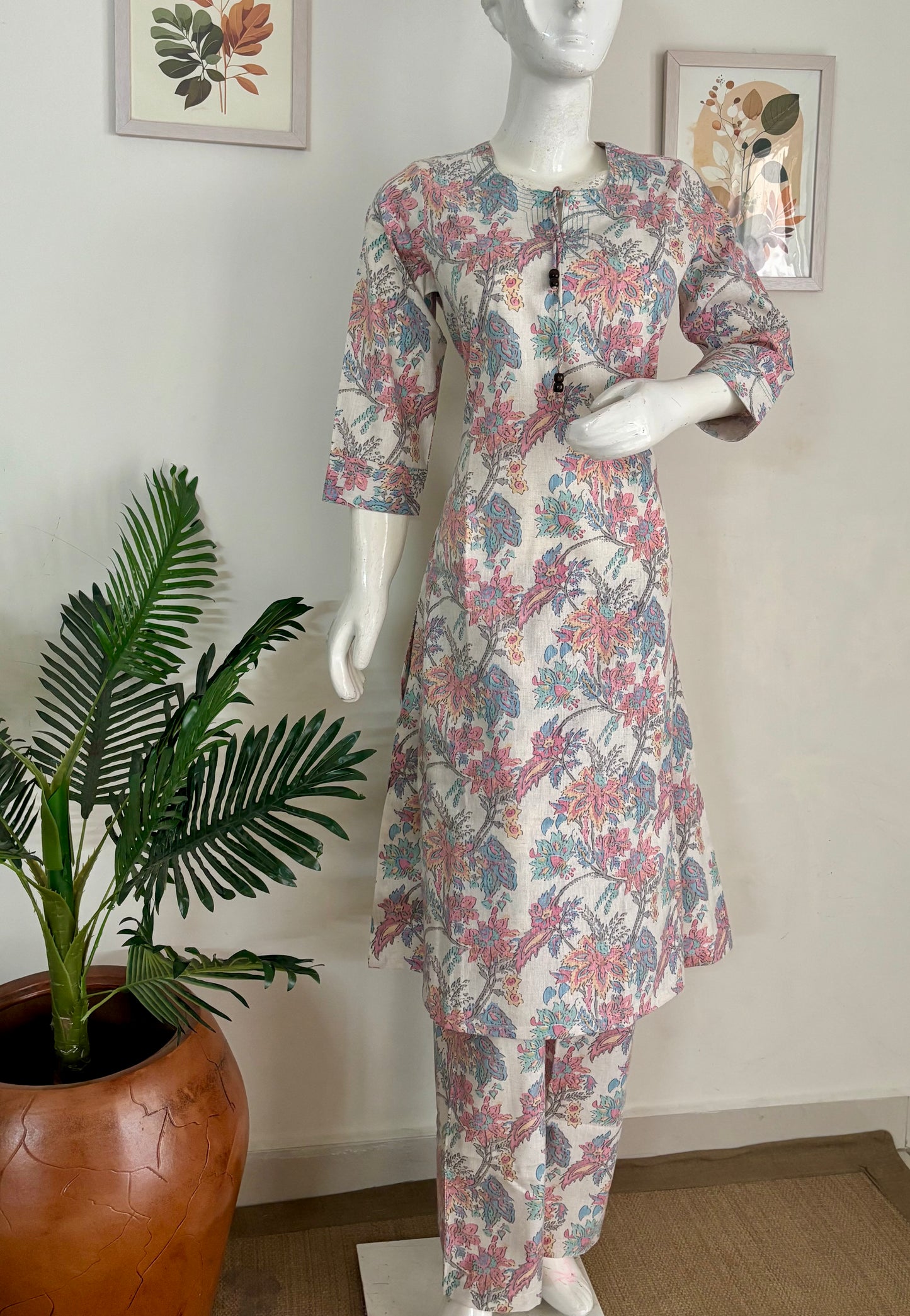 Pearl-White Linen A‑Line Kurta Set