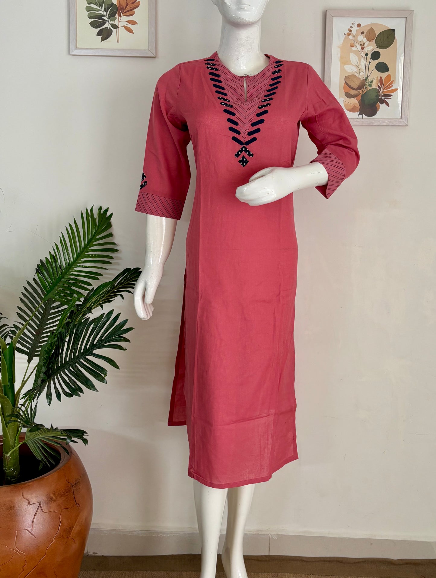 Pink Handloom Cotton Kurta