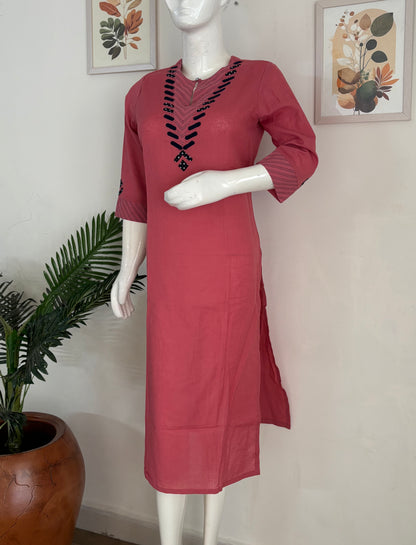 Pink Handloom Cotton Kurta