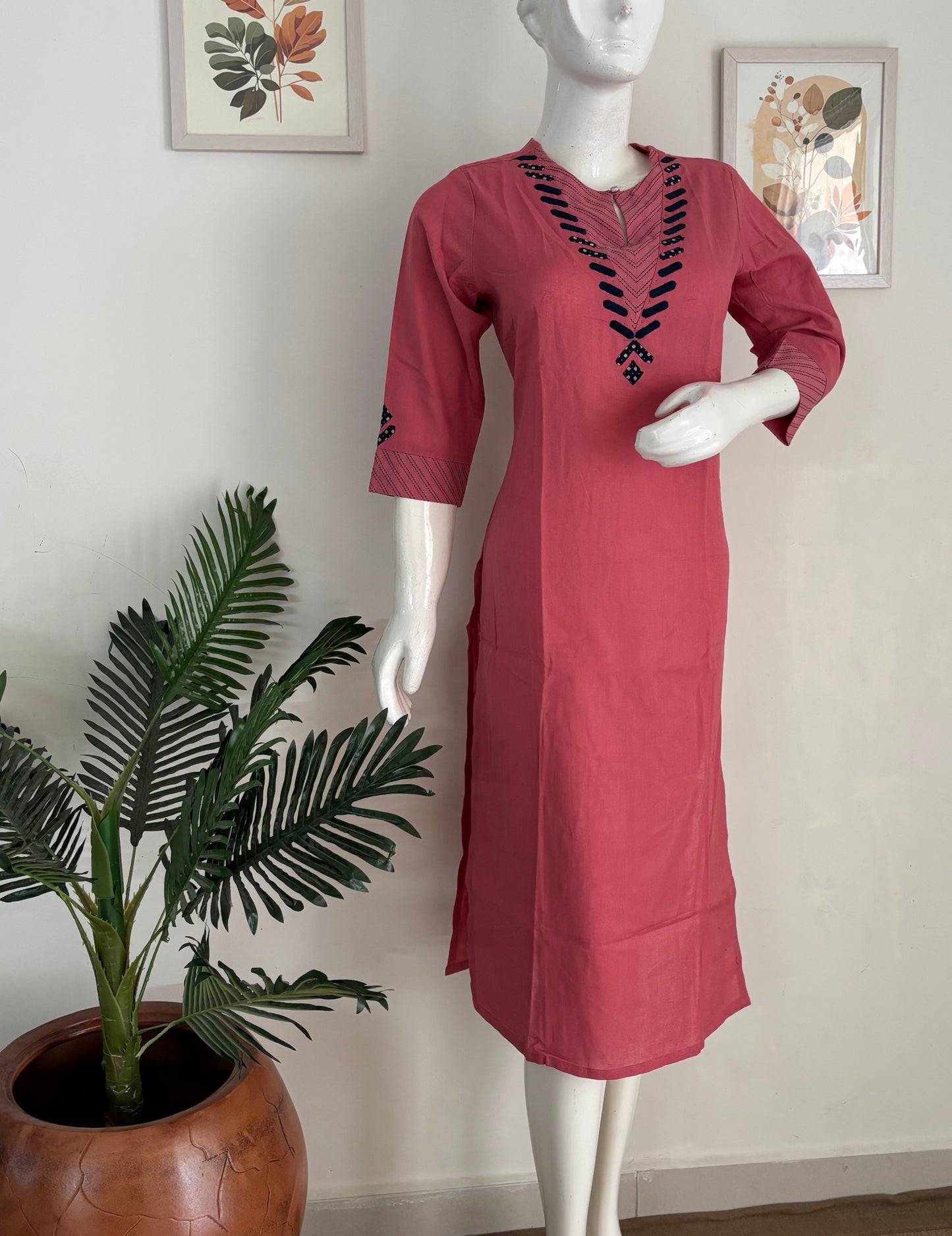 Pink Handloom Cotton Kurta