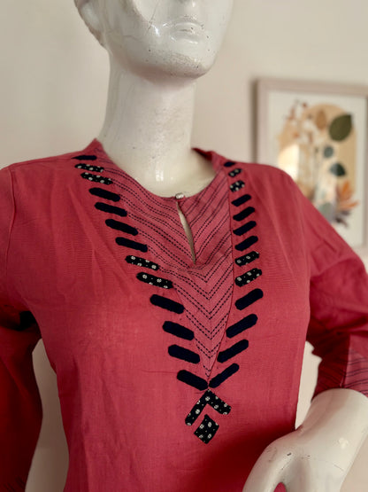Pink Handloom Cotton Kurta