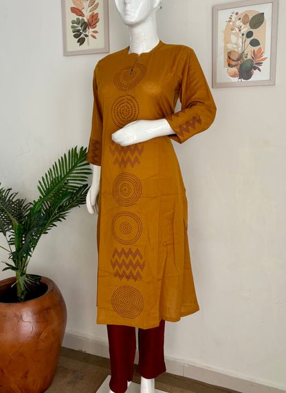 Mustard Handloom Cotton Kurta Set