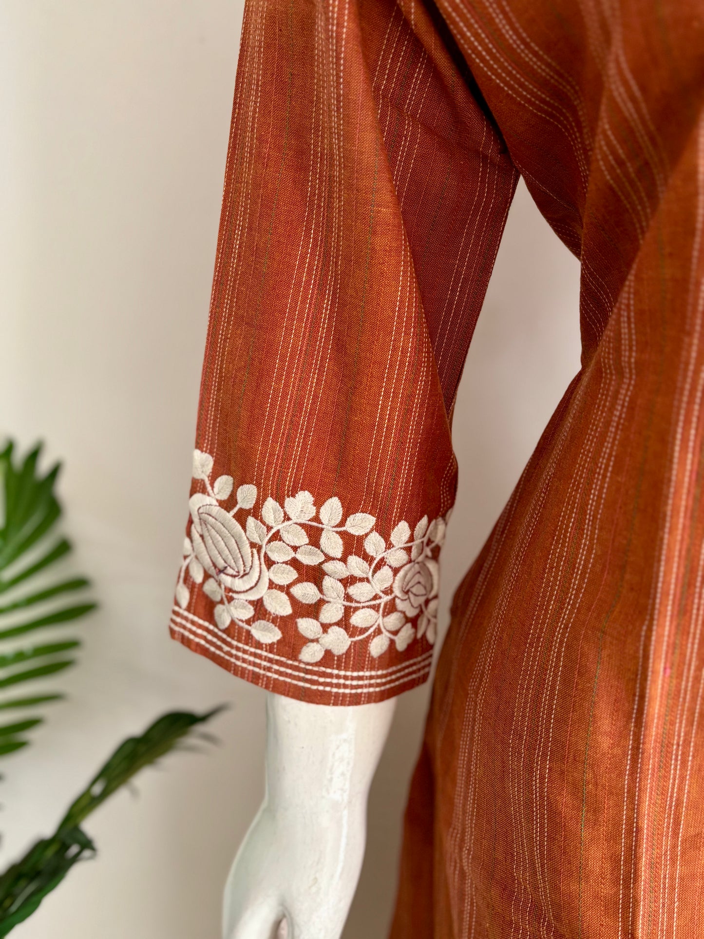 Orange Pure Handloom Cotton Kurta Set