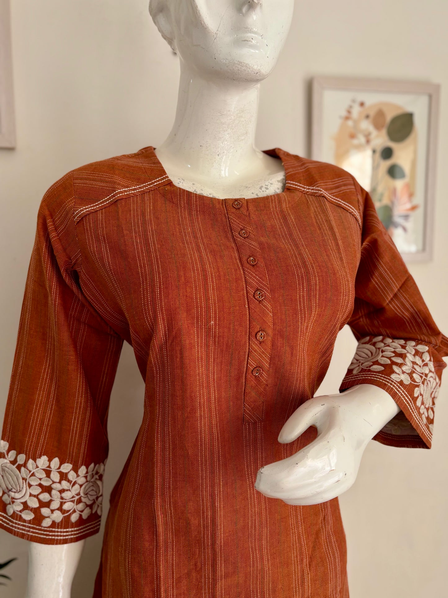 Orange Pure Handloom Cotton Kurta Set