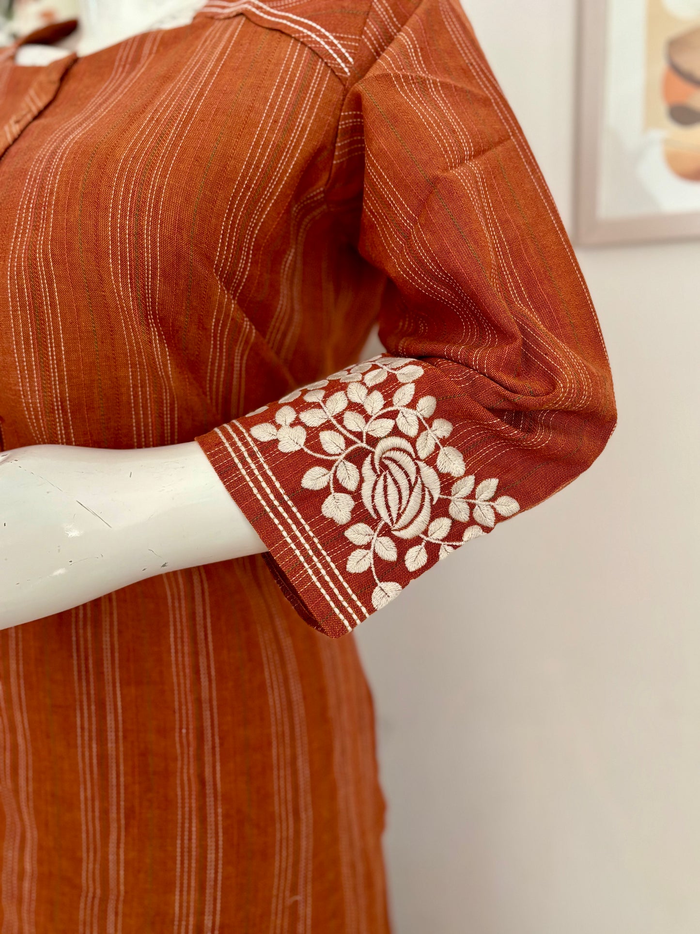 Orange Pure Handloom Cotton Kurta Set
