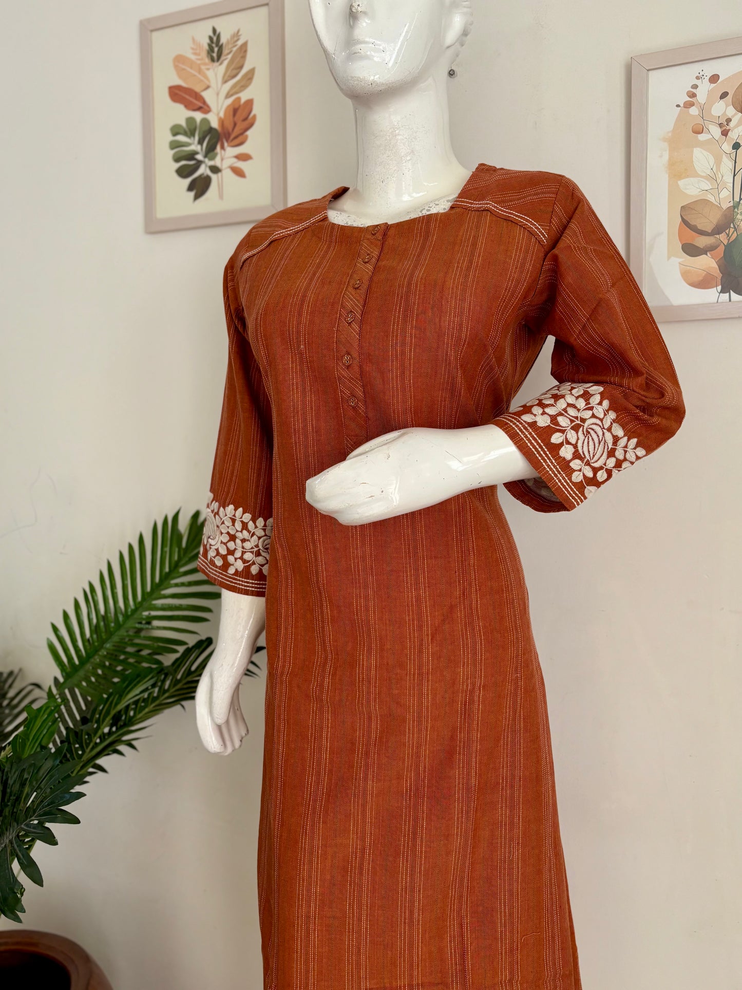 Orange Pure Handloom Cotton Kurta Set