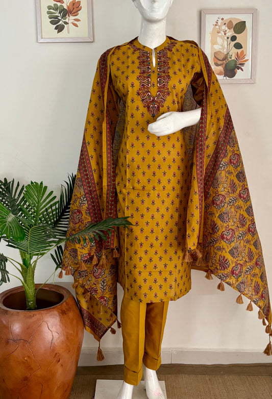 Pure Cotton Mustard Kurta Set