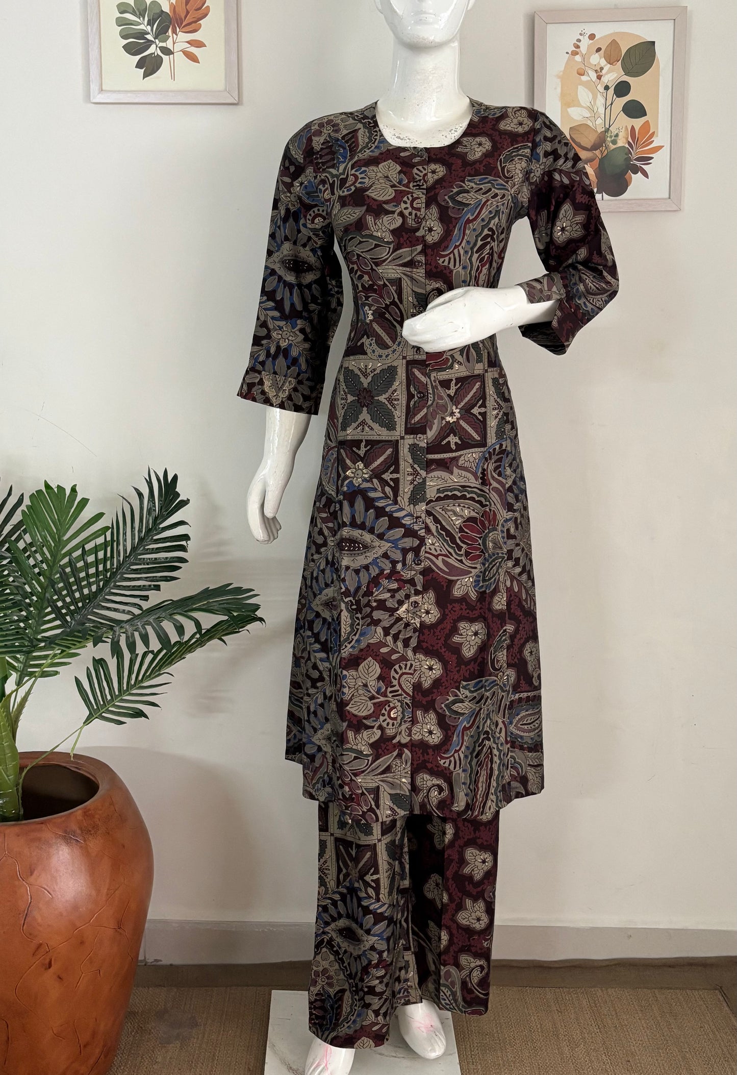 Brown Digital Print Pure Silk Kurta Set
