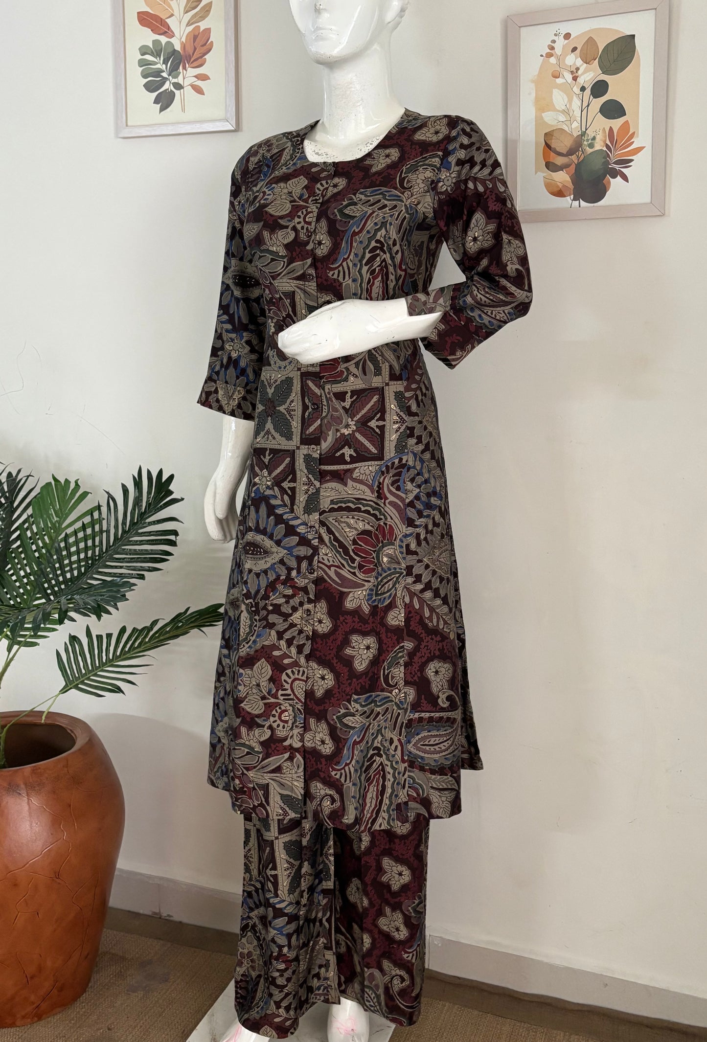 Brown Digital Print Pure Silk Kurta Set