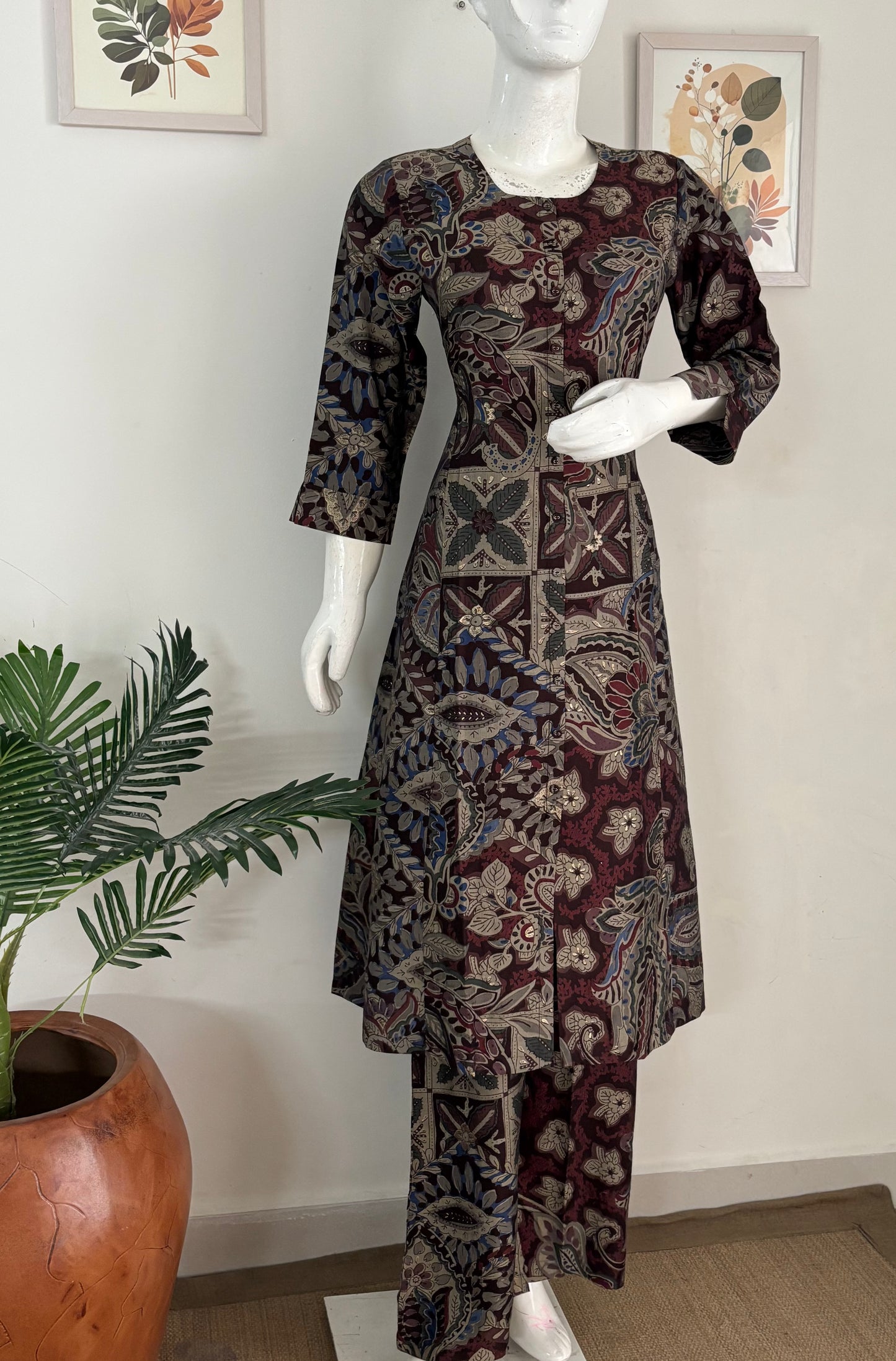 Brown Digital Print Pure Silk Kurta Set