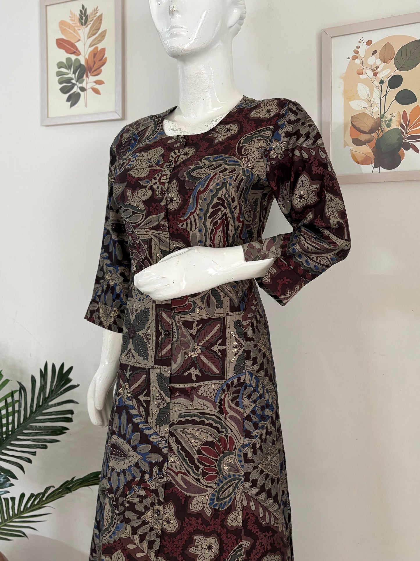 Brown Digital Print Pure Silk Kurta Set