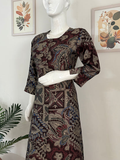 Brown Digital Print Pure Silk Kurta Set