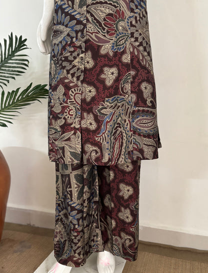 Brown Digital Print Pure Silk Kurta Set