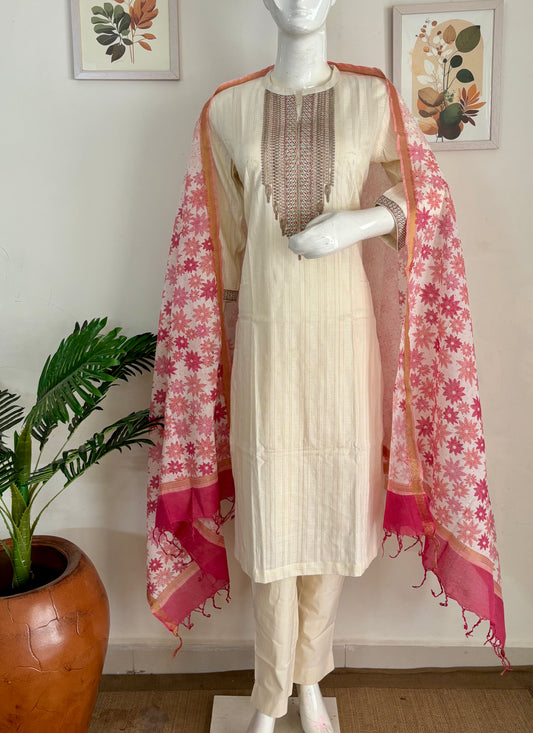 Off-White Pure Cotton Kurta Set