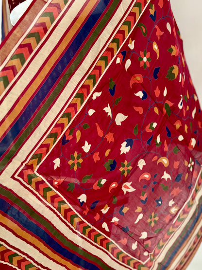 Mehroon Maheshwari Silk Kurta Set with Kalamkari Dupatta
