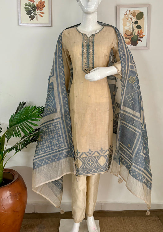 Elegant Linen Chanderi Silk Kurta Set