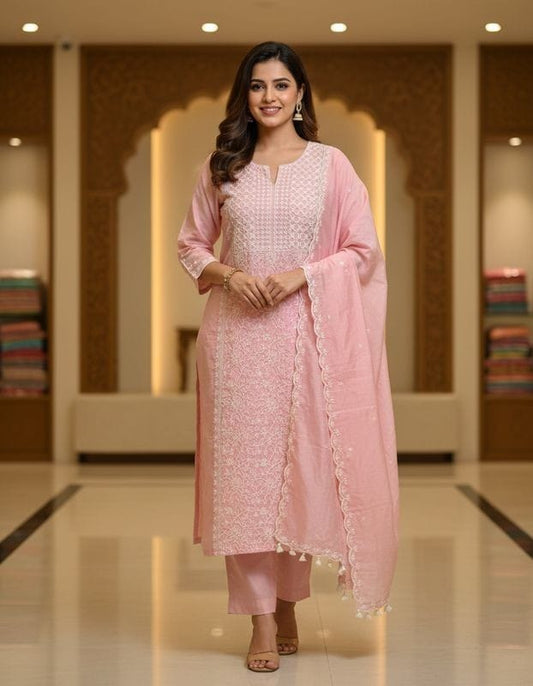 Powder Pink Chanderi Silk Kurta Set