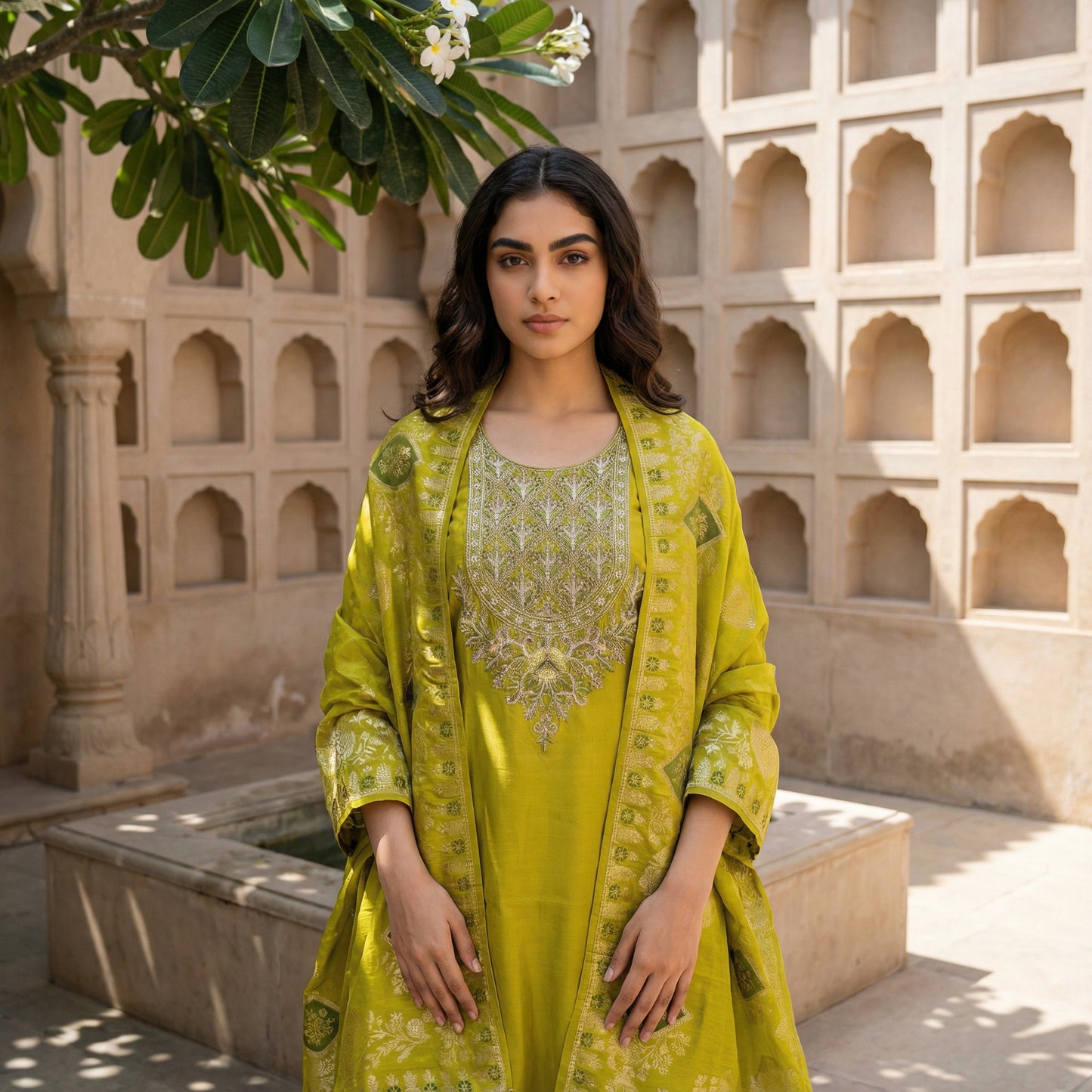 Embroidered Viscose Silk Suit Set