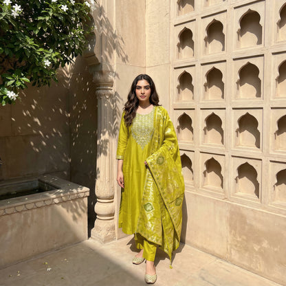 Embroidered Viscose Silk Suit Set