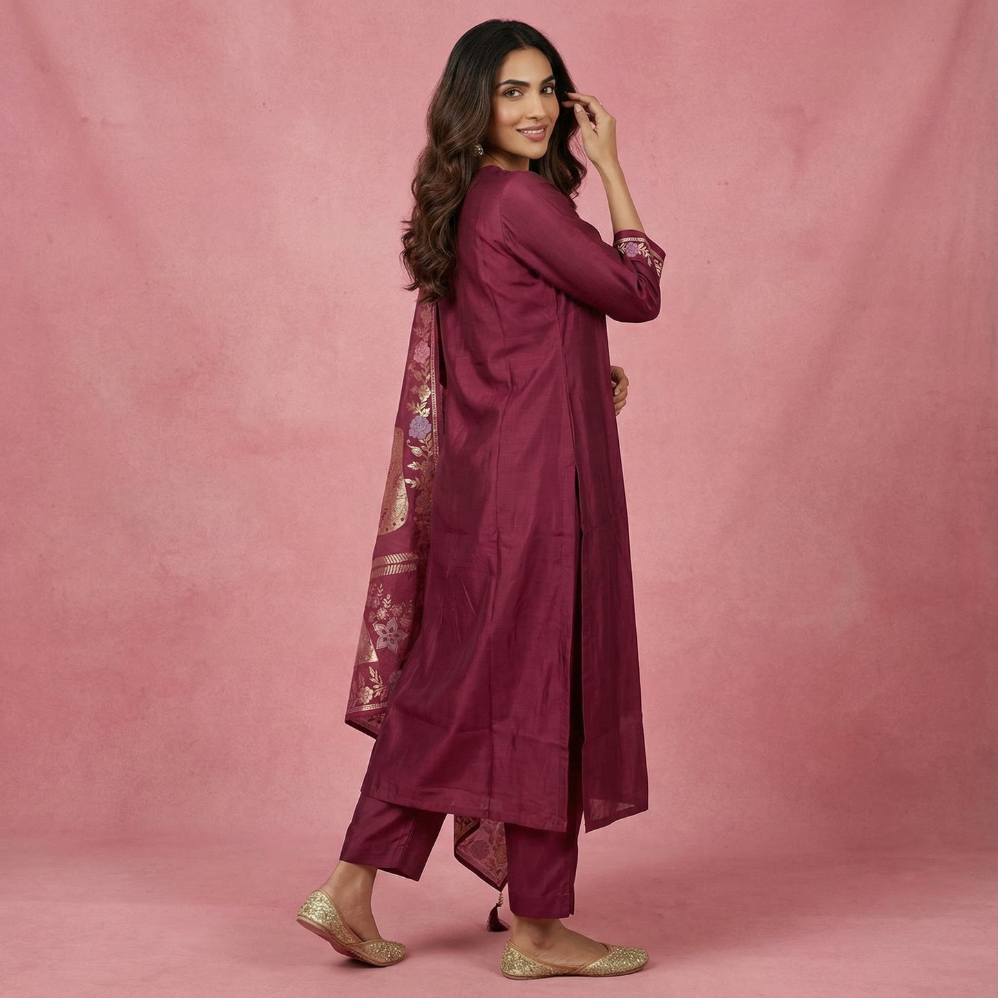 Embroidered Viscose Silk Suit Set