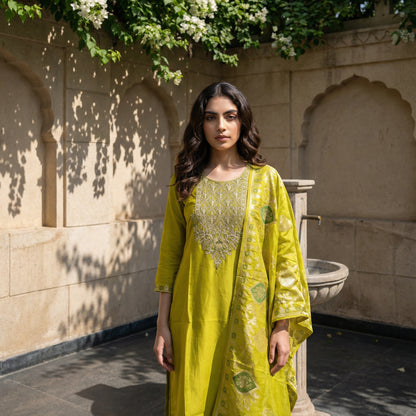 Embroidered Viscose Silk Suit Set